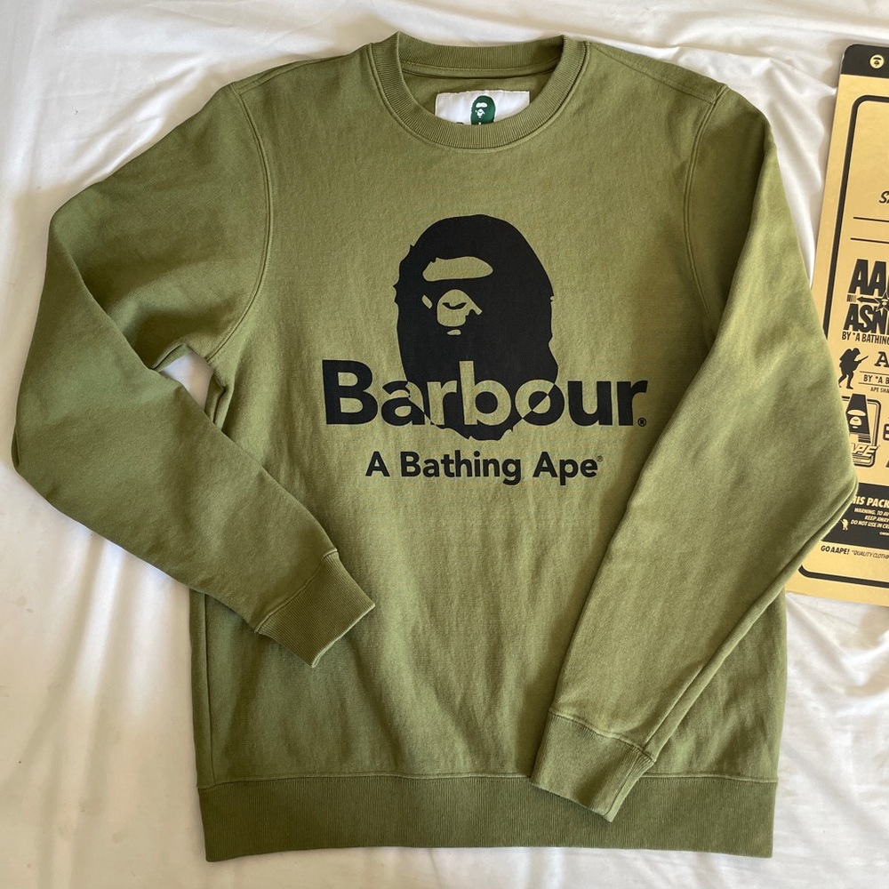 【BARBOUR X BAPE】 Crewneck Sweatshirt Mens Size M (Ladies S/M)